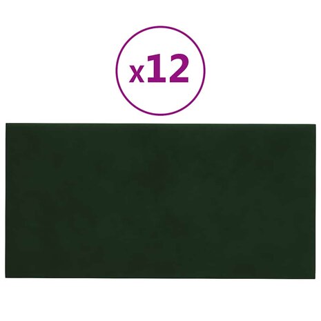 Wandpanelen 12 st 0,54 m² 30x15 cm fluweel donkergroen 2