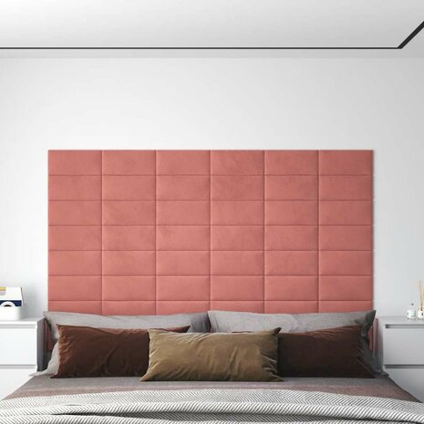 Wandpanelen 12 st 0,54 m² 30x15 cm fluweel roze 1