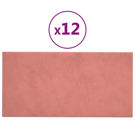 Wandpanelen 12 st 0,54 m² 30x15 cm fluweel roze 2