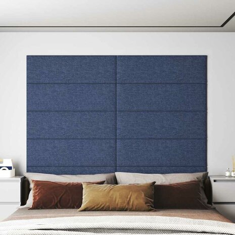 Wandpanelen 12 st 3,24 m² 90x30 cm stof blauw 1