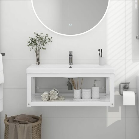 Wastafelframe wandgemonteerd 79x38x31 cm ijzer wit 1