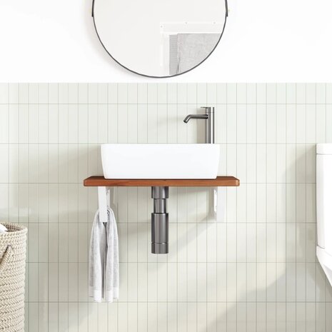 Badkamer wandschap staal en massief eikenhout 3