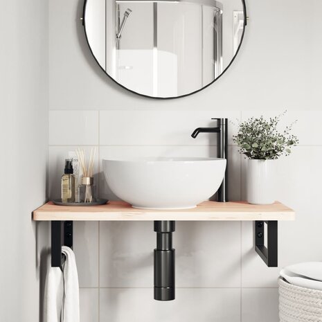 Badkamer wandschap staal en massief beukenhout 3