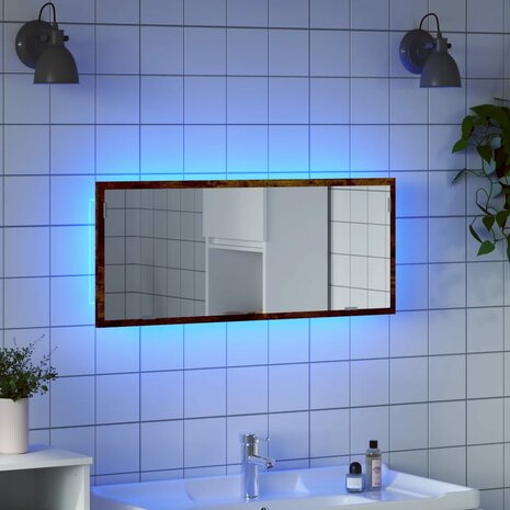 Badkamerspiegel met LED 100x8,5x37cm bewerkt hout gerookt eiken 1