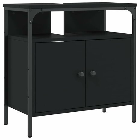 Wastafelkast 60x30x60 cm bewerkt hout zwart 2