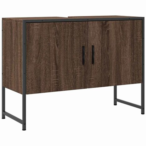 Wastafelkast 80x33x60 cm bewerkt hout bruin eikenkleurig 2