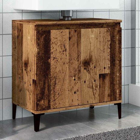 Wastafelkast 58x33x60 cm bewerkt hout oud houtkleurig 1