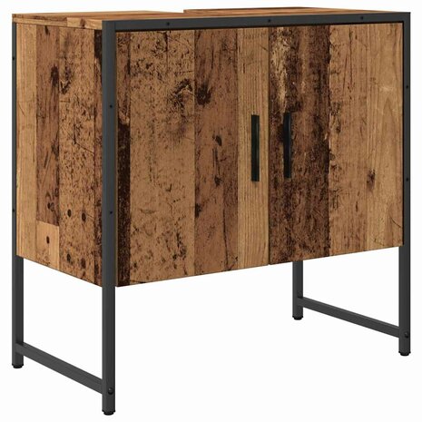 Wastafelkast 60x33x60 cm bewerkt hout oud houtkleurig 2