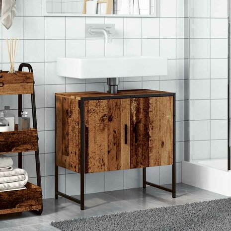 Wastafelkast 60x33x60 cm bewerkt hout oud houtkleurig 3