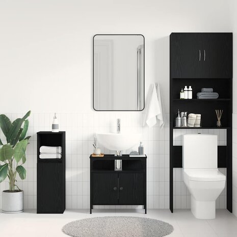 Wastafelkast 60x30x60 cm spaanplaat zwart eikenkleurig 3