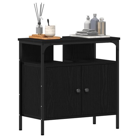 Wastafelkast 60x30x60 cm spaanplaat zwart eikenkleurig 4