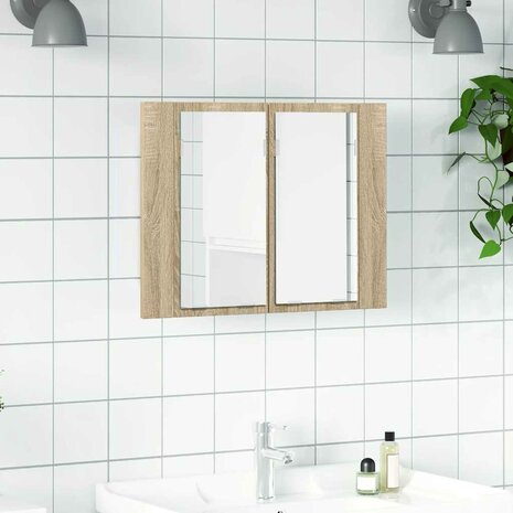 Badkamerkast met spiegel LED 60x12x45 acryl sonoma eikenkleurig 1