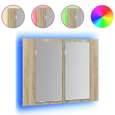 Badkamerkast met spiegel LED 60x12x45 acryl sonoma eikenkleurig 2