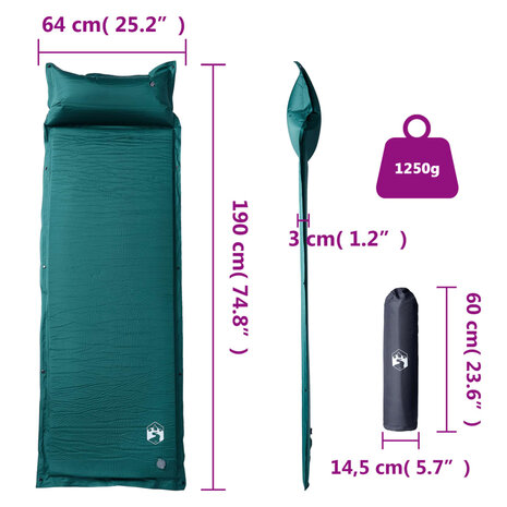 Kampeermatras met kussen zelfopblazend 1-persoons groen 6