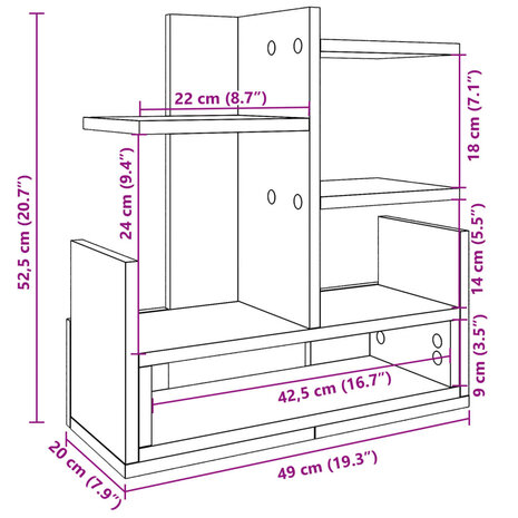 Bureau organiser 49x20x52,5 cm bewerkt hout gerookt eikenkleur 9