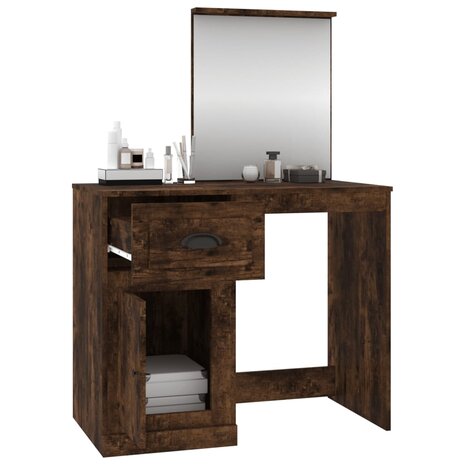 Kaptafel met spiegel 90x50x132,5 cm bewerkt hout gerookt eiken 5