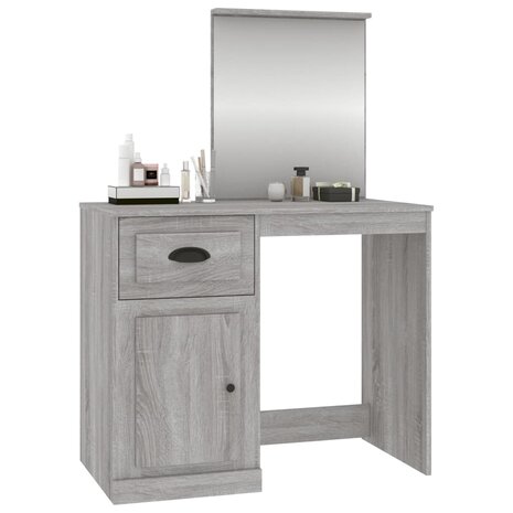 Kaptafel met spiegel 90x50x132,5 cm bewerkt hout grijs sonoma 4