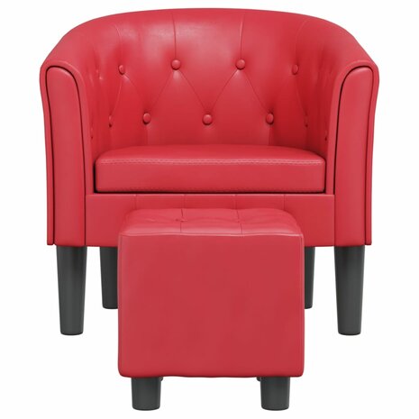 Kuipstoel met voetenbankje kunstleer rood 3