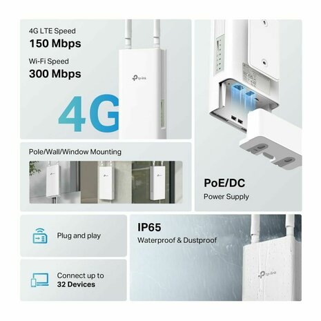 Router TP-Link TL-MR100-OUTDOOR Wit RJ45 Ethernet LAN PoE x 1 LTE 8