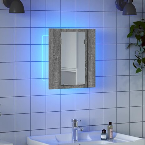 Badkamerspiegelkast LED 40x12x45 cm bewerkt hout grijs sonoma 8