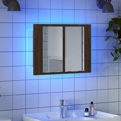 Spiegelkast LED 60x12x45 cm bewerkt hout bruin eikenkleur 3