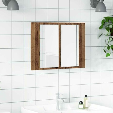 Spiegelkast LED 60x12x45 cm bewerkt hout oud houtkleurig 1