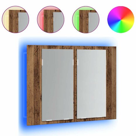 Spiegelkast LED 60x12x45 cm bewerkt hout oud houtkleurig 2