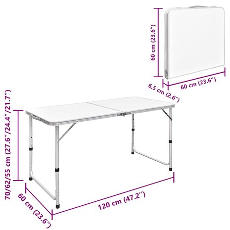 Campingtafel inklapbaar en verstelbaar 120x60 cm aluminium 6