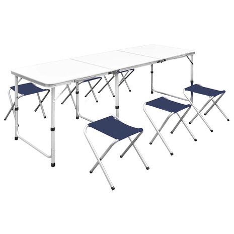 Campingtafel in hoogte verstelbaar met 6 krukken 180x60 cm 1