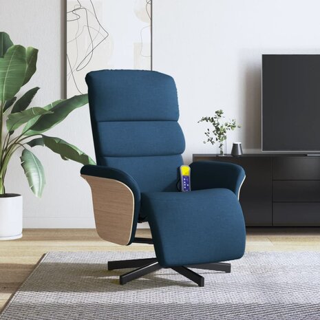 Massagestoel verstelbaar met voetensteun stof blauw 1