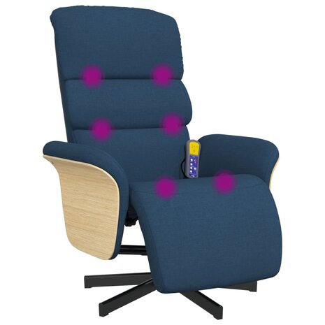 Massagestoel verstelbaar met voetensteun stof blauw 7