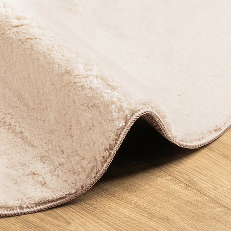Vloerkleed HUARTE laagpolig zacht wasbaar Ø 100 cm beige 6