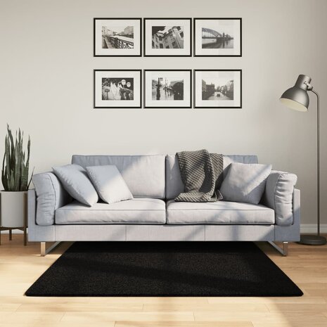 Vloerkleed HUARTE laagpolig zacht wasbaar 120x120 cm zwart 1