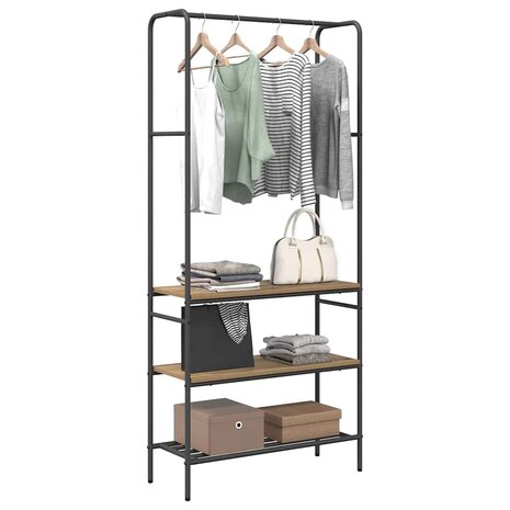 Kledingrek met planken artisanaal eikenkleurig 77 x 30 x 171 cm 3