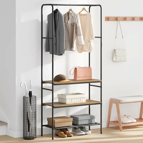 Kledingrek met planken artisanaal eikenkleurig 77 x 30 x 171 cm 4