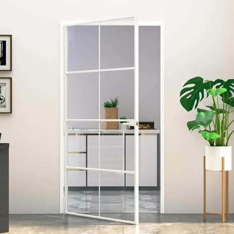 Binnendeur 102x201,5 cm gehard glas en aluminium smal wit 1