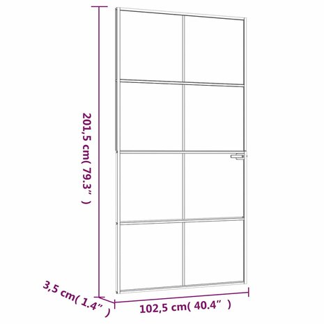 Binnendeur 102x201,5 cm gehard glas en aluminium smal wit 8