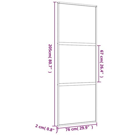 Schuifdeur 76x205 cm helder ESG-glas en aluminium goudkleurig 9
