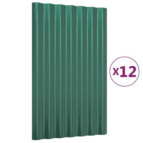 Dakpanelen 12 st 60x36 cm gegalvaniseerd staal groen 2
