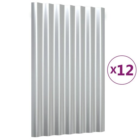 Dakpanelen 12 st 60x36 cm gegalvaniseerd staal zilverkleurig 2