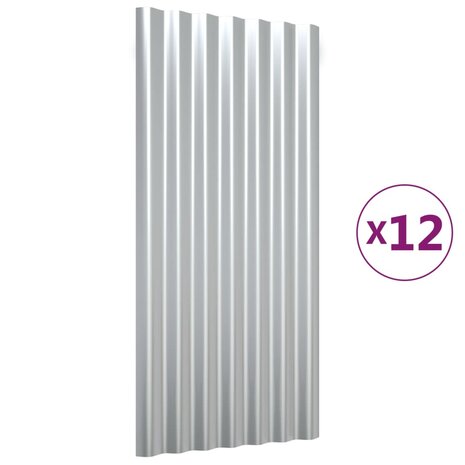 Dakpanelen 12 st 80x36 cm gegalvaniseerd staal zilverkleurig 2