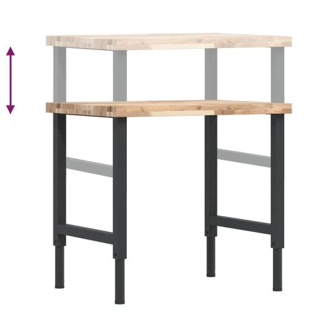 Werkbank rechthoekig 80x60x(73-99,5) cm massief acaciahout 9