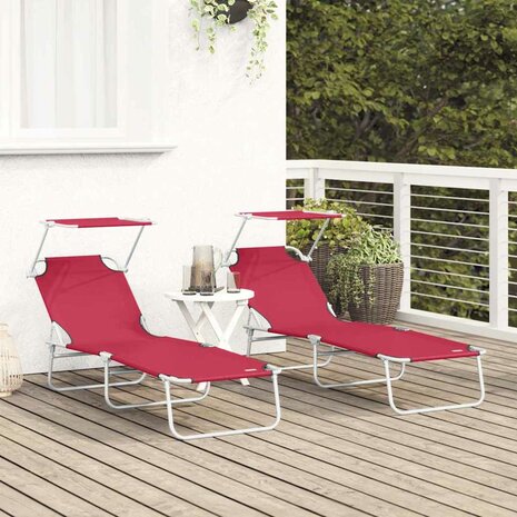 Ligstoel 2-persoon 2 pcs Rood 58 x 188 x 77cm Stof 3