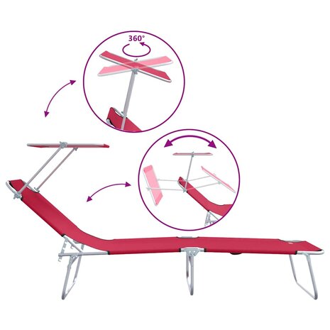 Ligstoel 2-persoon 2 pcs Rood 58 x 188 x 77cm Stof 9