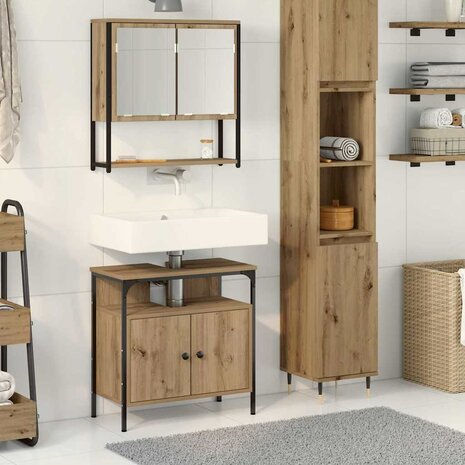 Badkamermeubelset 2 pcs Bruin 60 x 30 x 60 cm Bewerkt hout 1