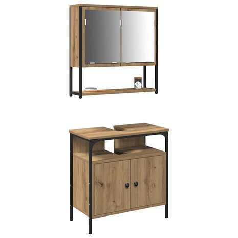 Badkamermeubelset 2 pcs Bruin 60 x 30 x 60 cm Bewerkt hout 3