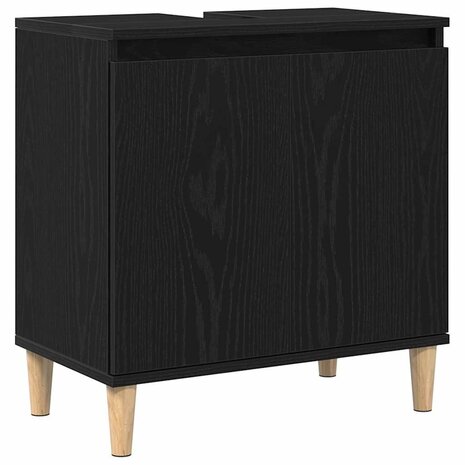 Wastafelkast met plank Zwart eiken 58 x 33 x 60 cm Bewerkt hout 2