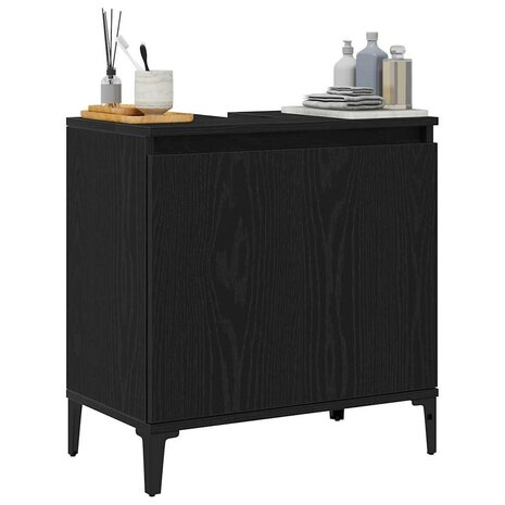 Wastafelkast met plank Zwart eiken 58 x 33 x 60 cm Bewerkt hout 3