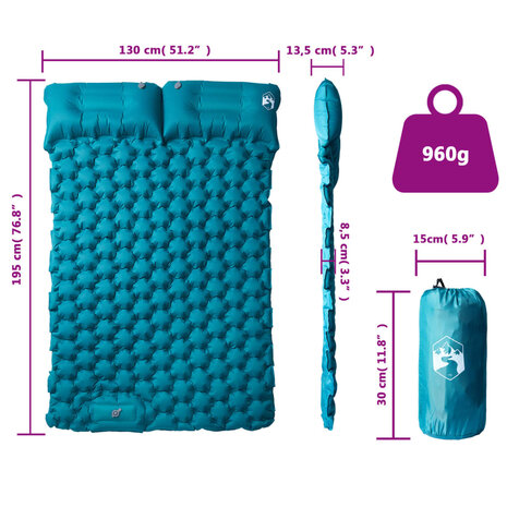 Kampeermatras met kussens zelfopblazend 2-persoons blauw 6
