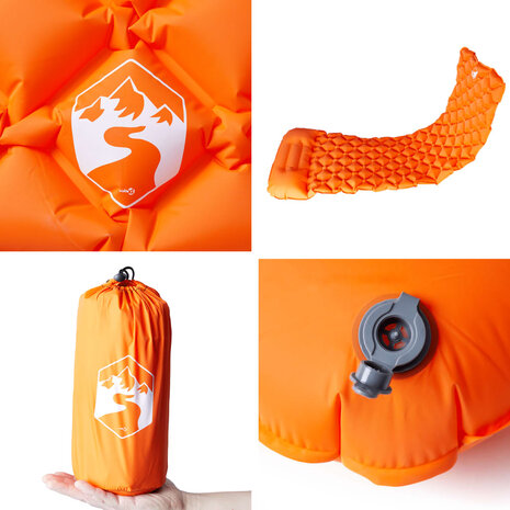 Kampeermatras met kussen opblaasbaar 1-persoons oranje 5